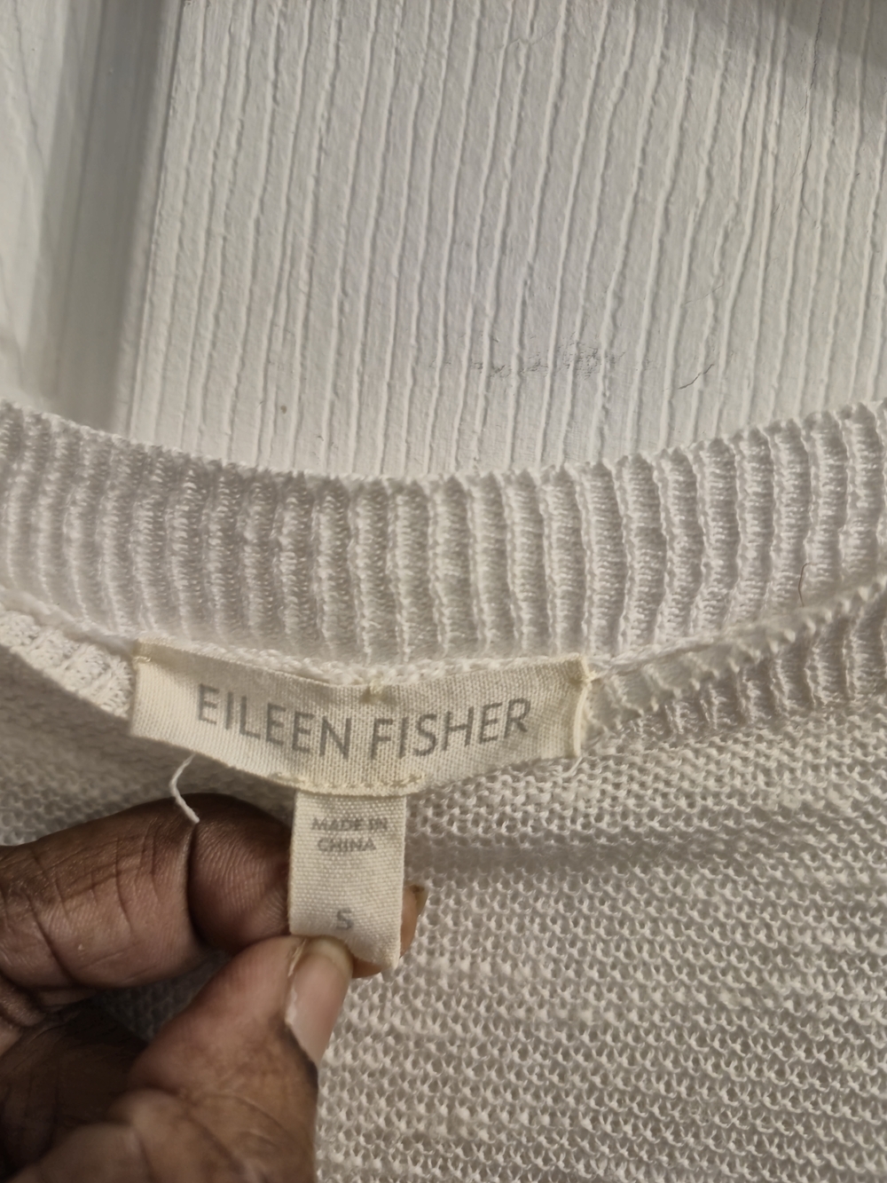 EILEEN FISHER Organic Linen Cotton Open Knit Boat Neck Sweater Ivory S - Picture 3 of 6